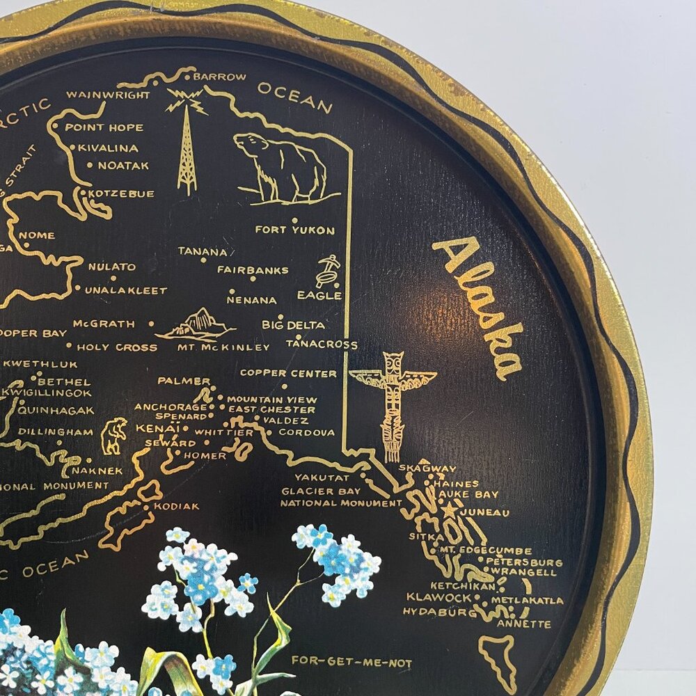 Vintage State of Alaska Souvenir Tray Black Metal Travel Last Frontier State - Picture 3 of 6